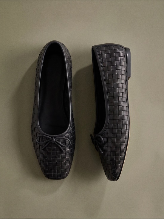 Quince Shoes - Quince Italian Leather Handwoven Square Toe Ballet Flat black 7